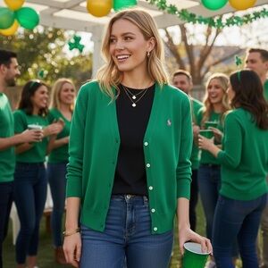 Ralph Lauren Vintage Women's Kelly Green XL Cardigan V-Neck Button St Patrick's